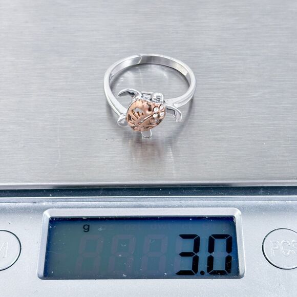 Vintage Sterling Silver 925 Cubic Zirconia Two-Tone Sea Turtle Ring Size 8 - Picture 8 of 9